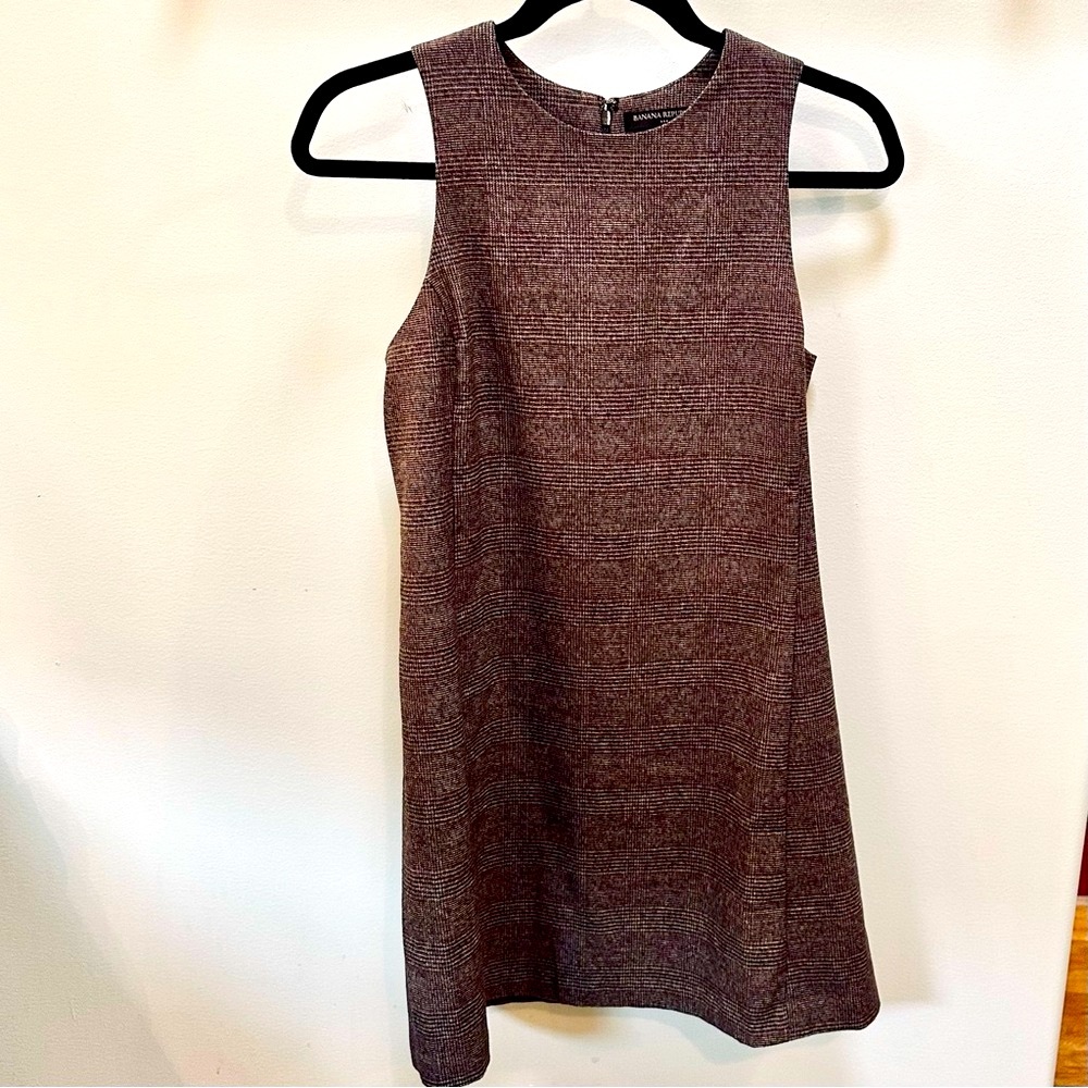 Banana Republic Size 6 Petite Tweed Elegant Brown Sleeveless Dress